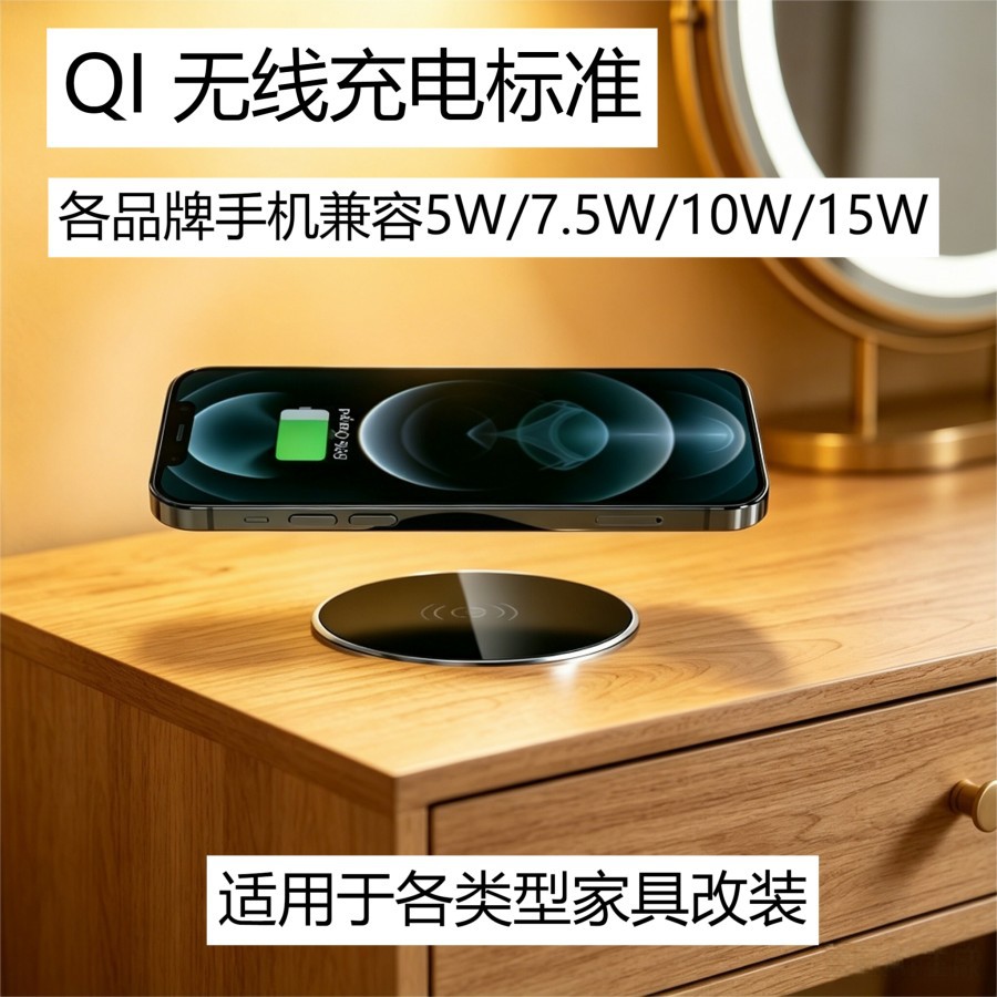 15W防水无线充电器家具无线充适用苹果华为三星小米QI无线快充