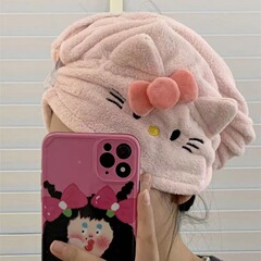 かわいいケイティ猫のドライヘアキャップ女insサンゴのベルベットは吸水して頭を包む少女の心のドライヘアタオルが毛を落とさない