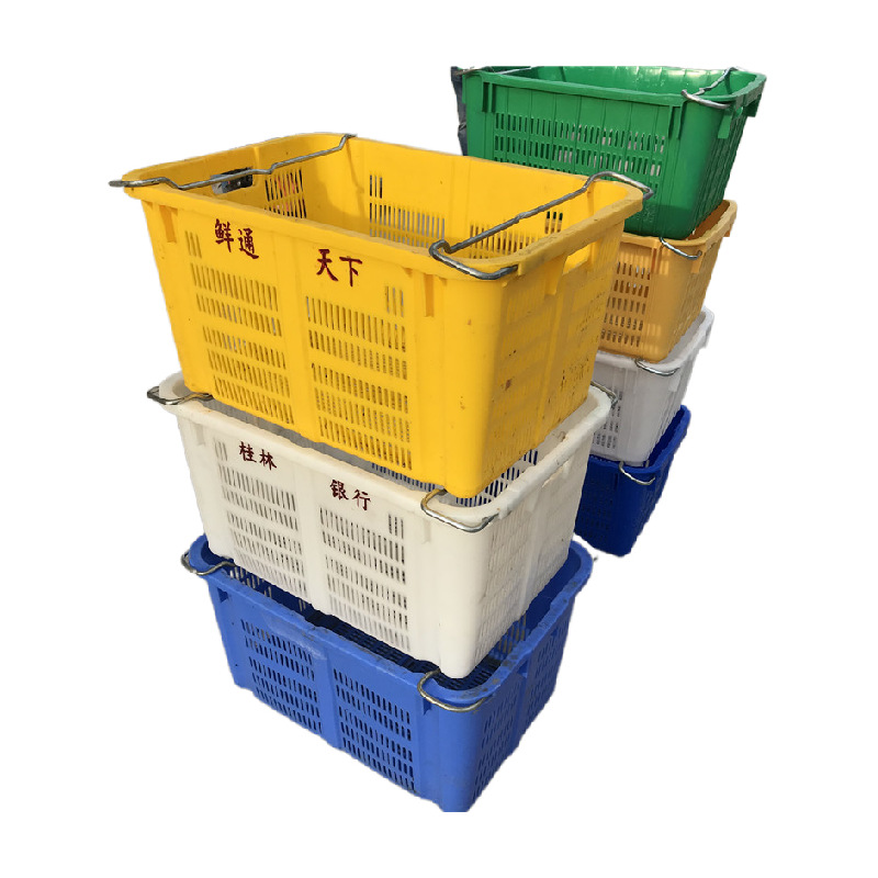 供应重庆食品配送框 带铁耳的周转框 蔬菜生鲜运输塑胶筐现货