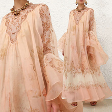 2025秋季新款真丝地图印花长款连衣裙复古风宽松舒适大码女装长裙