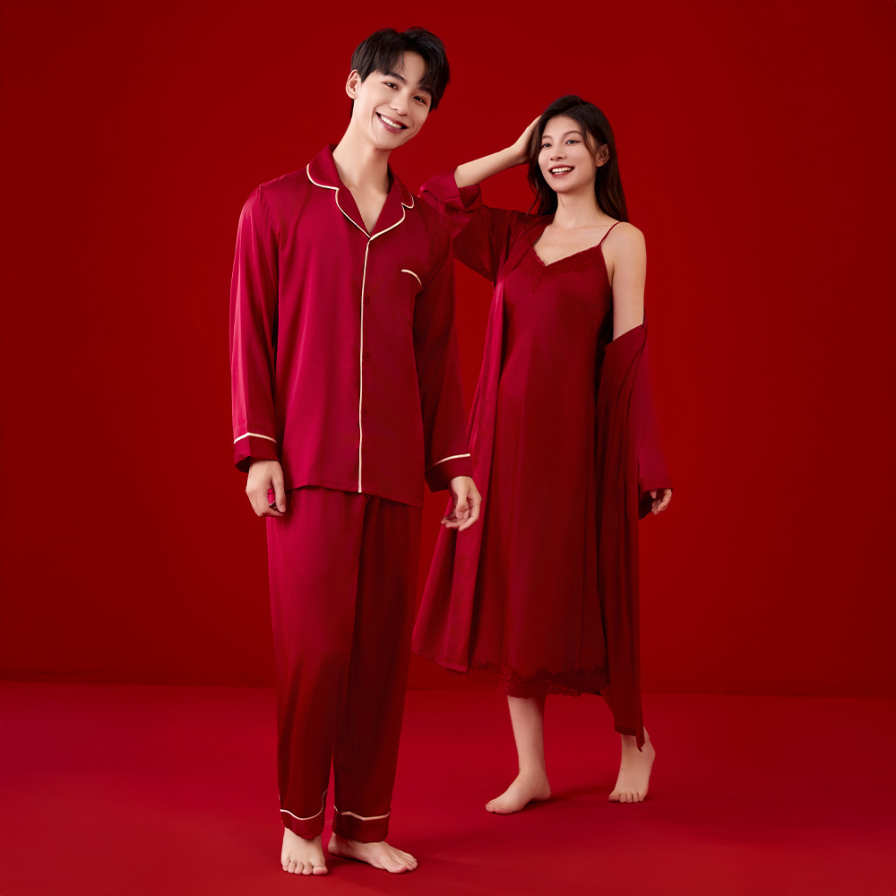 Pajamas de pareja de primavera y otoño de la novia de cabina vestido vestido de la mañana conjunto de ropa de hogar de alta calidad MC0004