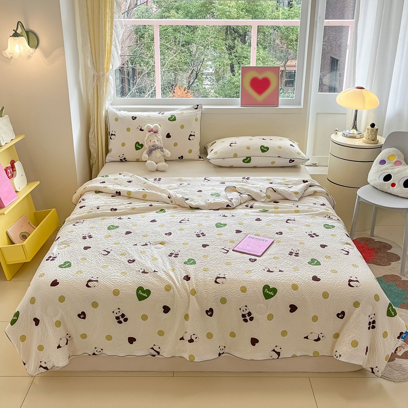 Hilo arrugado, colcha para niños, colcha de aire acondicionado universal de cuatro estaciones, colcha fresca de verano, colcha de fibra de soja, lavable a máquina