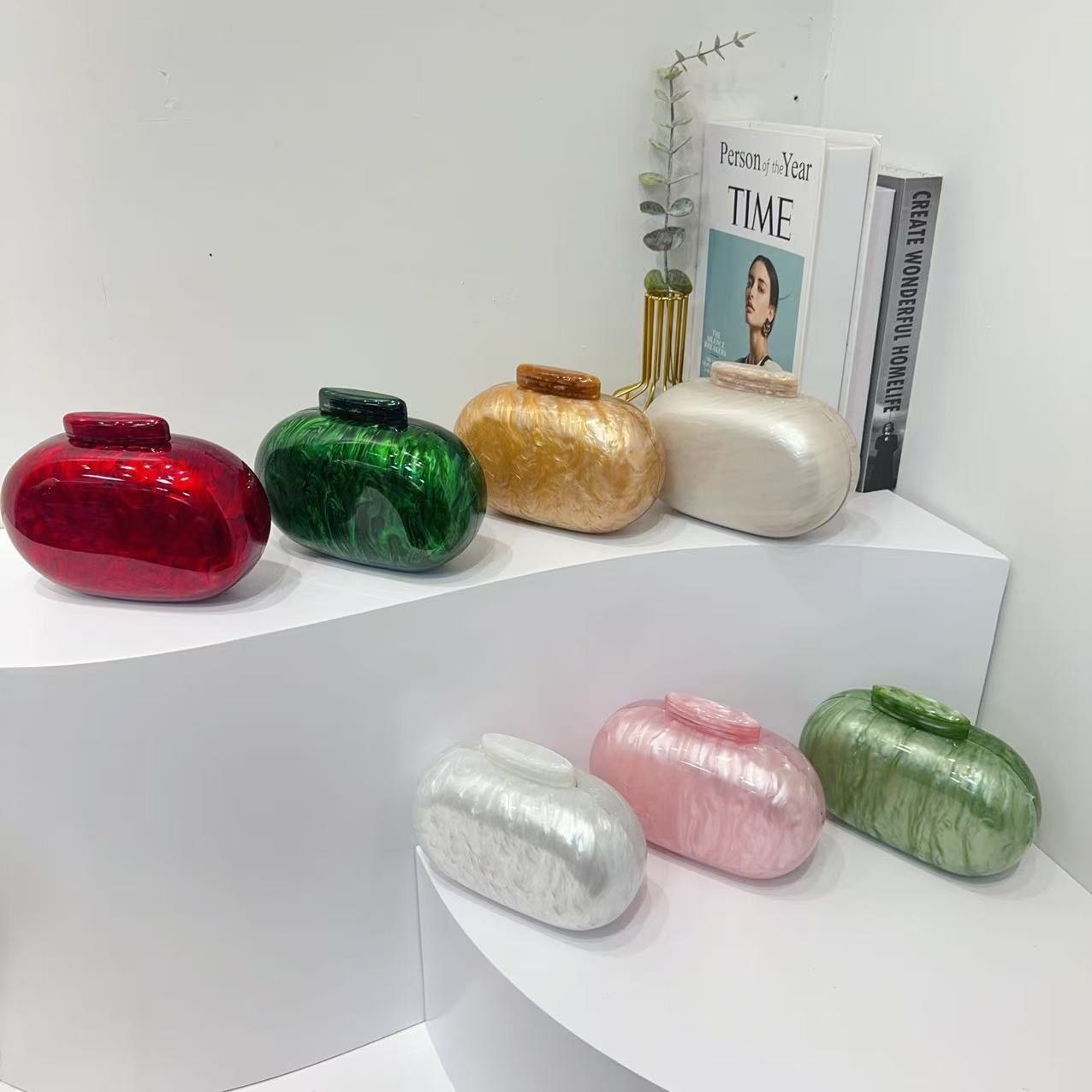 Comercio exterior transfronterizo damas nuevo estilo europeo y americano elíptico acrílico moda bolsa de cena nicho fiesta ropa de noche bolsa