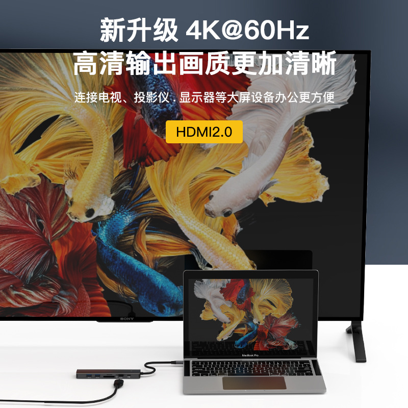 type-c擴展塢4k60hz千兆網口3.0usb分線器多口hub筆記本mac拓展塢