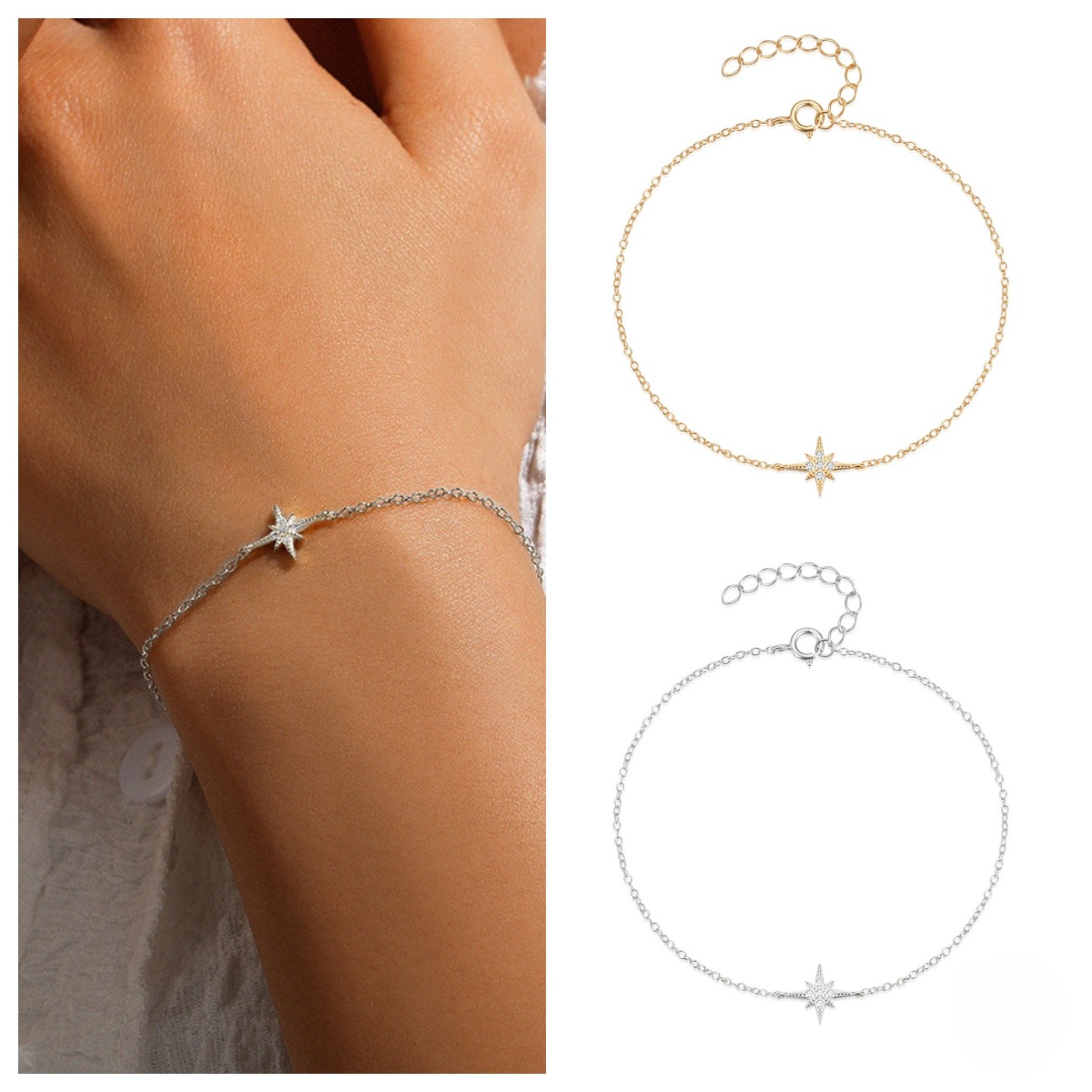 Stilinga vyrų apyrankė su aštuonkampe žvaigžde ir deimantais_voghion.com