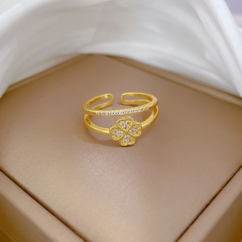 Vierblättriger Blumenring Mit Diamanten Verstellbar Damenschmuck_voghion.com