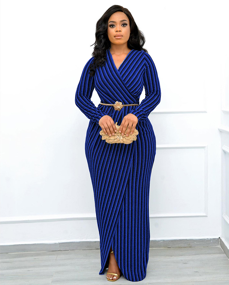Women's Sheath Dress Vintage Style V Neck Long Sleeve Stripe Maxi Long Dress Daily display picture 16