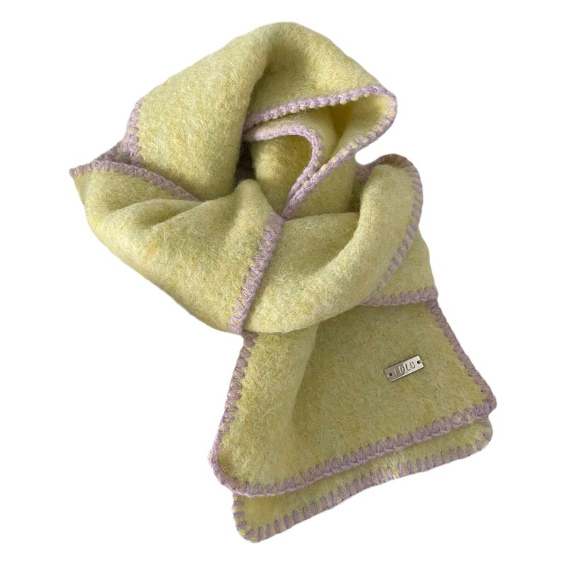 Nuo Haw wool lock small scarf female miu style wool Korean style winter New contrast color warm solid color scarf
