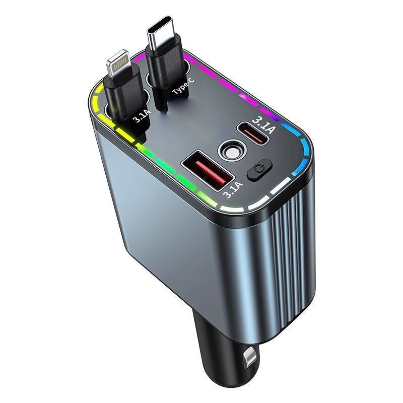 車の充電器 120 ワット超高速充電携帯電話格納式ケーブル 1 対 4 車の USB シガーライター変換プラグ|undefined