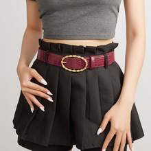 2025新款皮带女士韩版装饰配牛仔裤带酒红色百搭时尚腰带现货批发