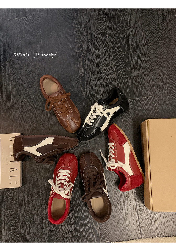 Giày sneaker nữ da cừu phối màu, đế cao su, tăng chiều cao bên trong 5 cm, kiểu retro — Màu nâu (cao hơn 5cm bên trong) có sẵn, Màu nâu (cao hơn 5cm bên trong) đã sẵn sàng để bán, Màu đen (cao hơn 5cm bên trong) có sẵn hàng, Màu đỏ (tăng thêm 5cm bên trong) hàng sẵn có chi tiết 25