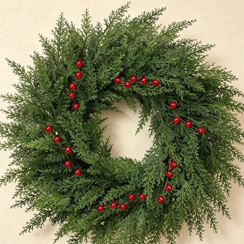 Amazon Luxury Christmas Wreath with Red Berries for Front Door Outdoor Indoor Wall Home Christmas Holiday Decoration