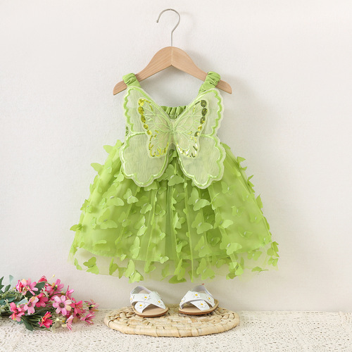 1635 summer girls 'back bow dress, sling, colorful bow knot mesh dress on consignment