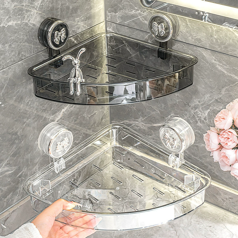 Угловая полка для хранения на присосках, ванная комната, туалет, умывальник, душевая комната, настенная треугольная полка для хранения без перфорации