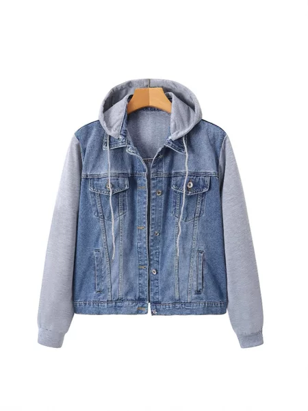 Amazon Foreign Trade New Hooded Stitching Denim Coat Women's Loose Super plus size Top Jacket Bust Jump 6