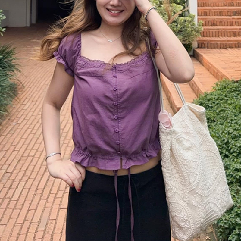 Refreshing and Exquisite Square-Neck Lace Blouse for Women, New Summer Style, Gentle Style Short-Sleeved T-Shirt, Versatile Slimming and Elegant Top Refreshing and Exquisite Square-Neck Lace Blouse for Women, New Summer Style, Gentle Style Short-Sleeved T-Shirt, Versatile Slimming and Elegant Top