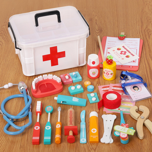 Children's wooden play house simulation medicine box doctor suit nurse boy girl baby role play toy