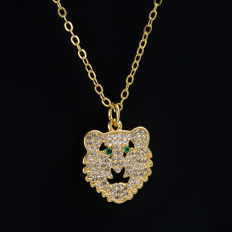 Fashion Copper 18k Gold Plating Micro Inlaid Zircon Tiger Head Pendant Necklace display picture 2