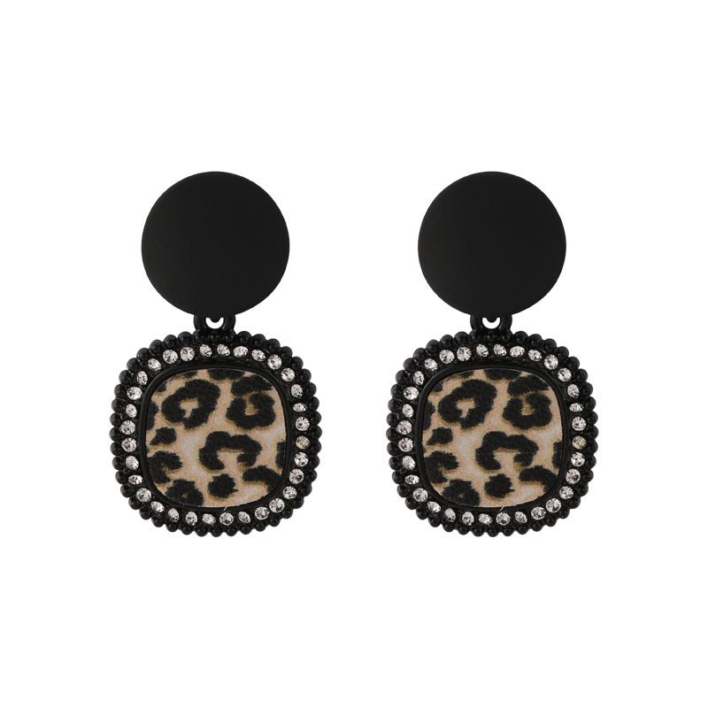 Retro Geometric Stitching Checkerboard Leopard Pattern Earrings Wholesale Jewelry Nihaojewelry display picture 8