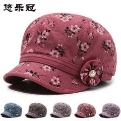 新款薄款妈妈布帽花朵中老年人帽子女韩版奶奶帽春秋天韩版鸭舌帽