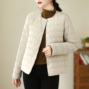 2024 new autumn and winter fashion versatile round neck light down cotton-padded jacket women's short slim coat trendy cotton coat