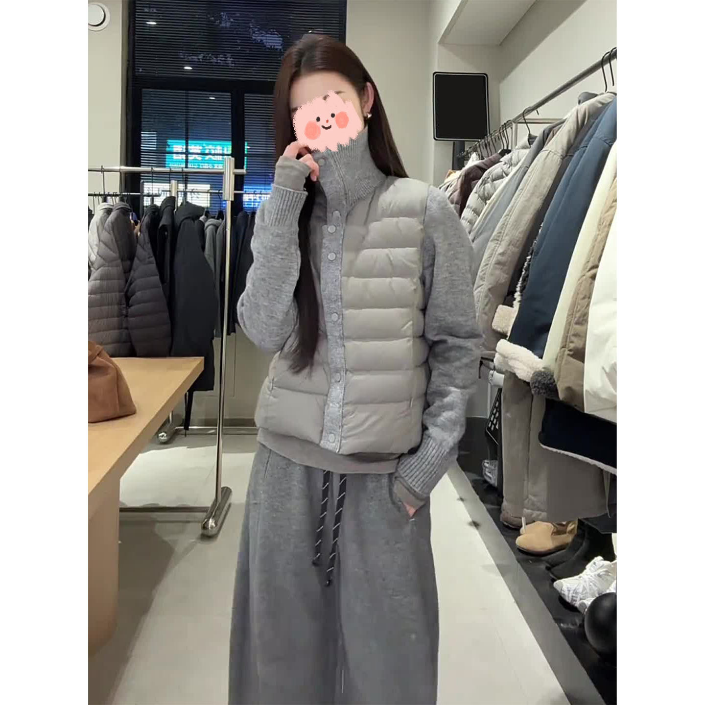 Korean Style Knitted Long-Sleeved Stand-Up Collar Splicing down Cotton Outwear for Women 2025 Autumn and Winter New Style Cotton Outwear Elegant Short Jacket