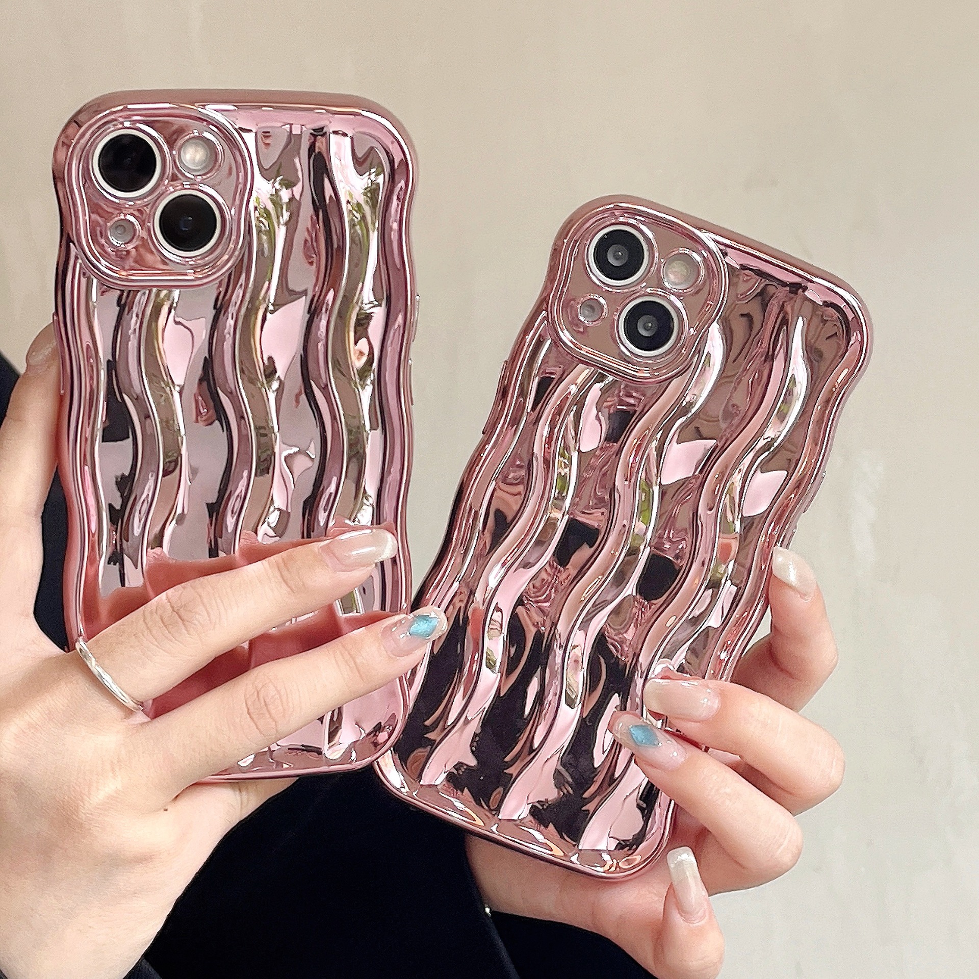 Electroplated water ripple suitable for iPhone 13 phone case, solid color Apple 15 promax, new 14 women 12, high-end_voghion.com