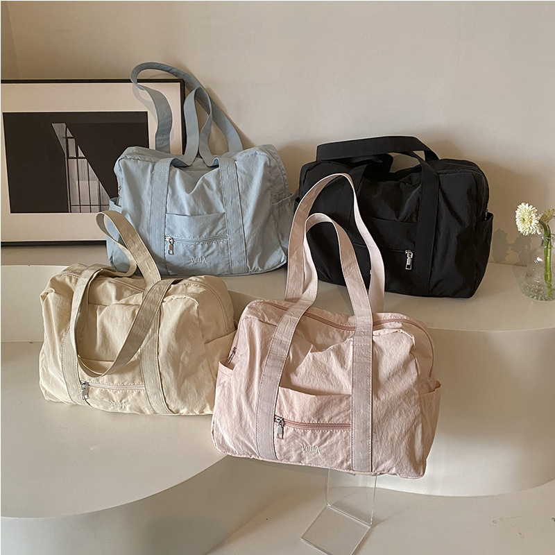 Homemade Large-Capacity Tote Bag, Gym Bag, Nylon Travel Bag, Boston Zipper Shoulder Bag, Lightweight Large Handbag