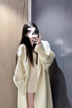 毛衣针织外套女秋冬韩版气质大翻领慵懒感宽松休闲中长款开衫跨境