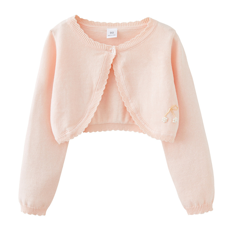 Mother & Kids Girl Cardigan Handmade Beaded Cherry Girl's Cardigan - Soft Knit Shawl For Toddler & Kids, Perfect For Dresses & Air Conditioning Wear_viptrois.com