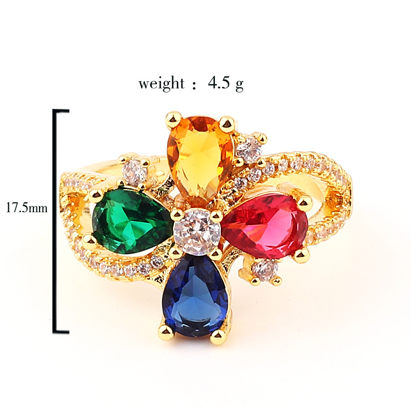 Fashion Square Heart Shape Flower Copper Rings Inlay Zircon Copper Rings