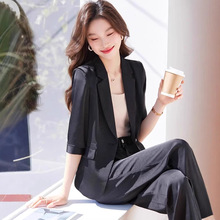 黑色醋酸西装套装女2025新款夏薄款中袖职业气质高级感小西服外套