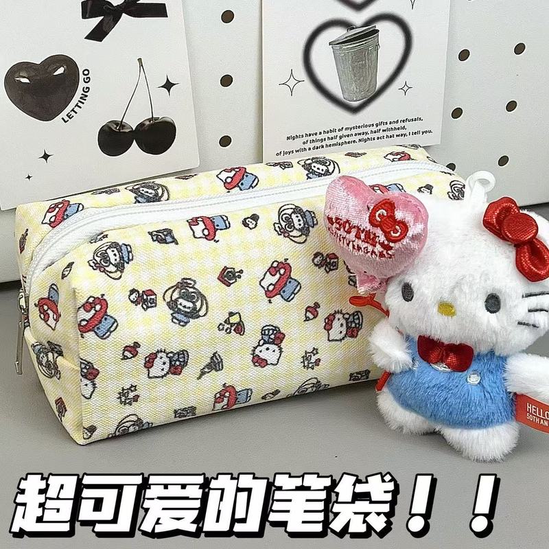 黄色のハローキティ鉛筆バッグイン高価値かわいい女子学生化粧品バッグ大容量文具バッグ収納袋|undefined