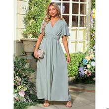 R 97319 V Neck Casual Vacation Midi Dress ���eV�I�B��ȹ