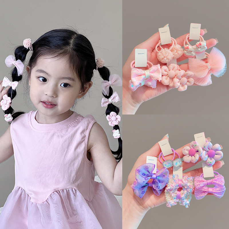 Anillo para el cabello de estilo pastoral para niños Flor para el cabello para niñas Cuerda para el cabello con lazo Trenza para el par Accesorios para el cabello para niñas Goma de verano