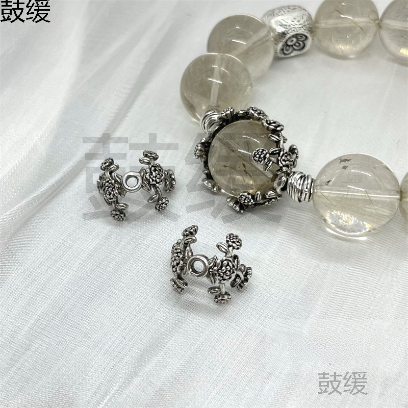 クリスタルアクセサリーレトロ合金模造シルバー古い職人技クラシックオープンリングリーフタッセルリフトアクセサリー|undefined