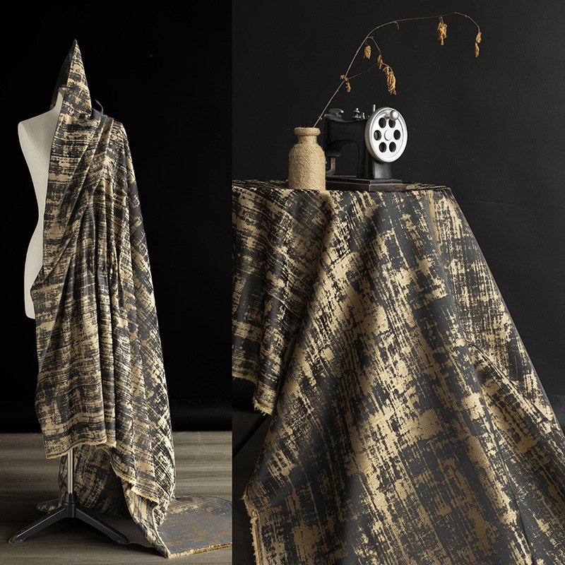 复古黑金色织布料织金工艺挺阔抗皱创意旗袍汉服西服装设计师面料