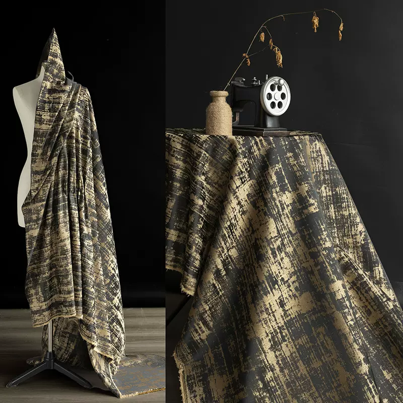 复古黑金色织布料织金工艺挺阔抗皱创意旗袍汉服西服装设计师面料