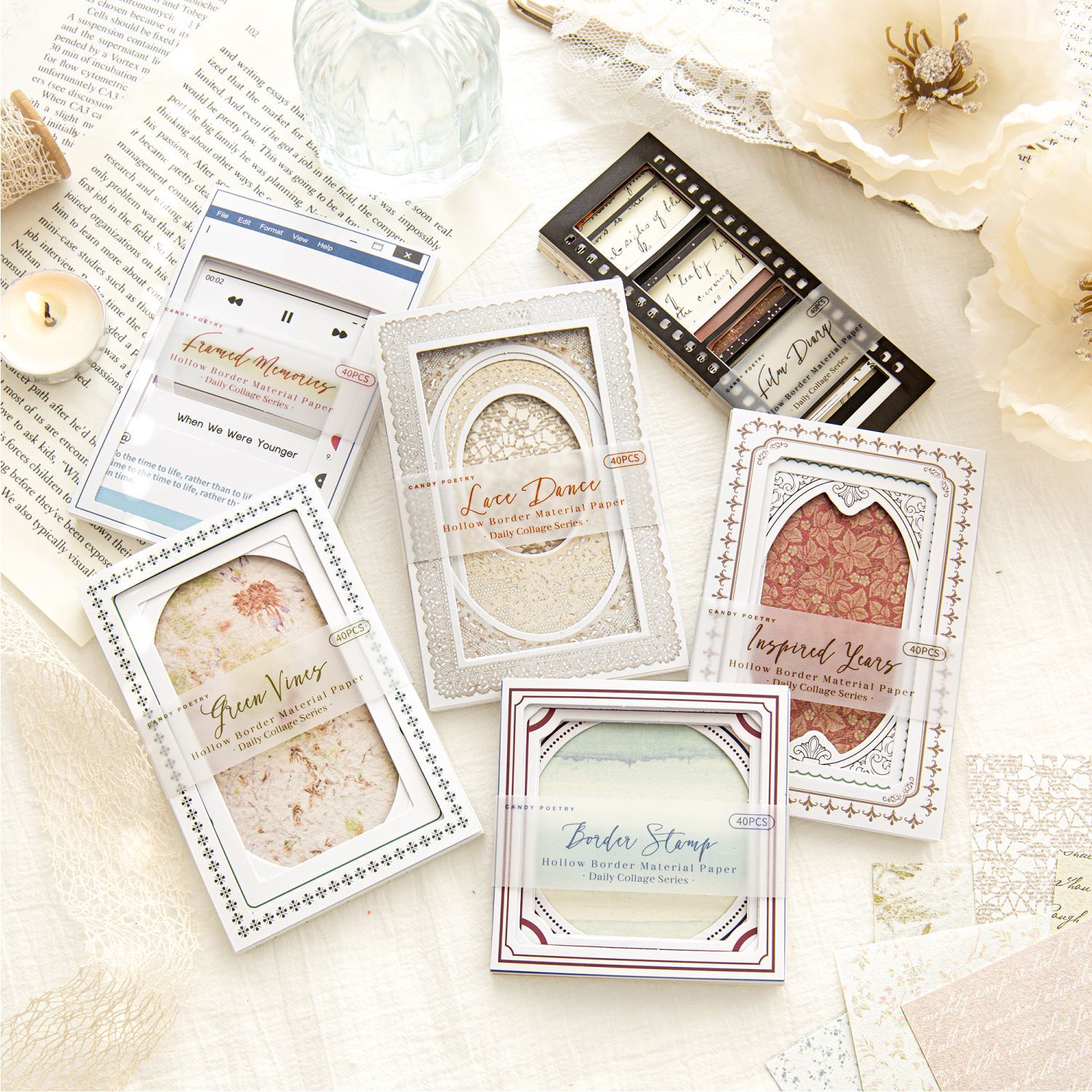 Azúcar poesía doble paquete de material de borde hueco collage diario serie de decoración de papel de base papel de material