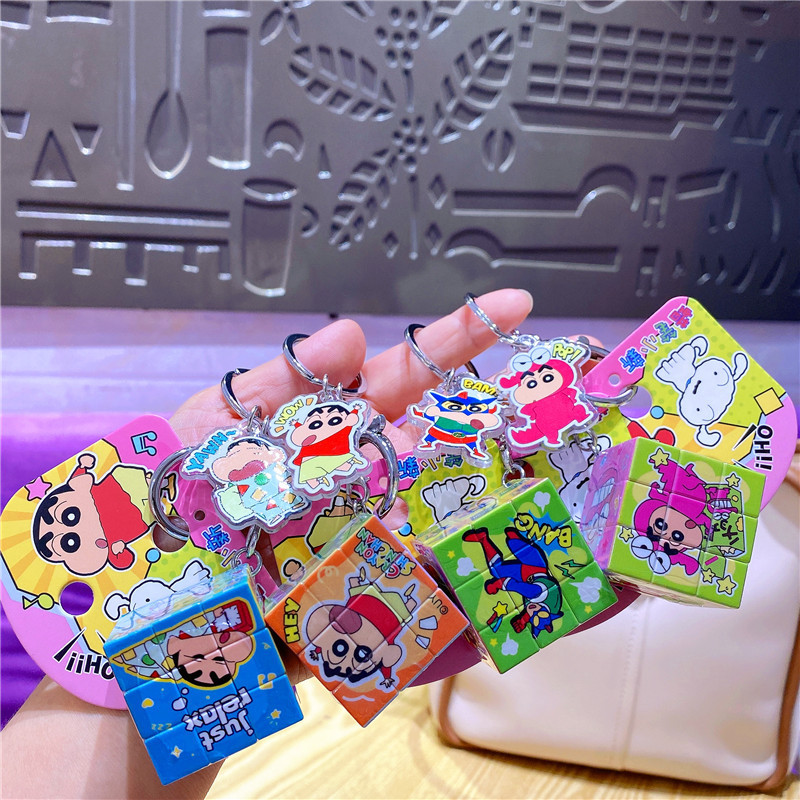 Authentic Crayon Shin-Chan Mini Fun Puzzle Crocodile Rubik's Cube Keychain Pendant Toy Student Gift Bag Pendant
