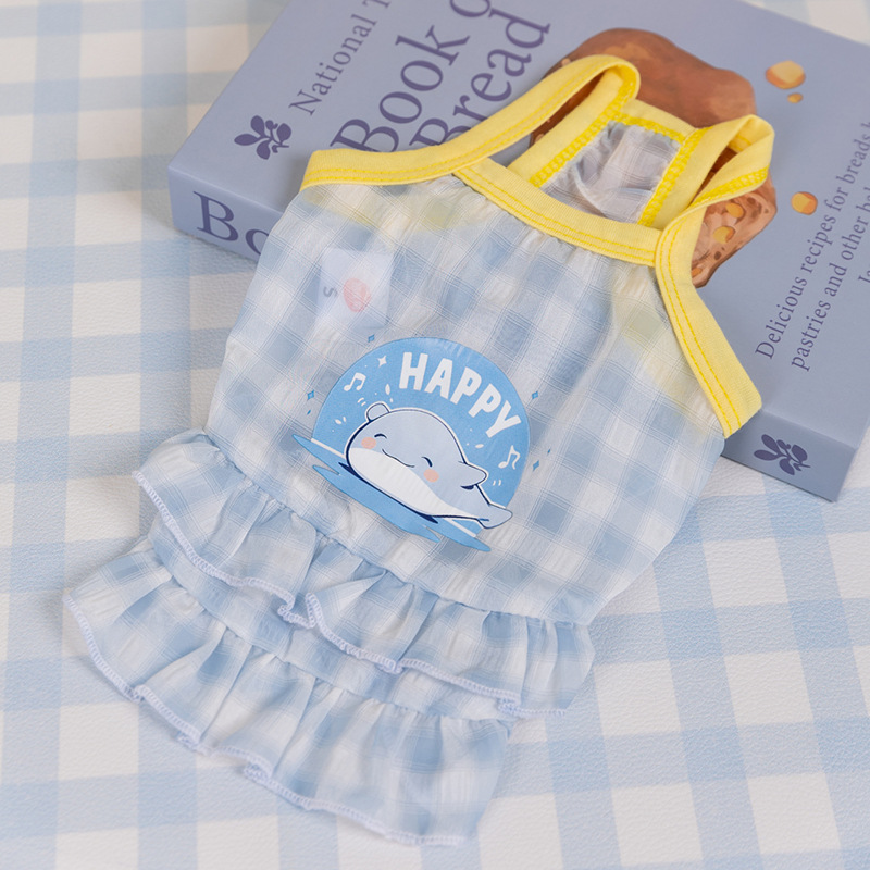 Primavera y verano perros lindos dibujos animados perros pequeños y medianos falda de caballo gato dos pies vestido de mascotas ropa de perro