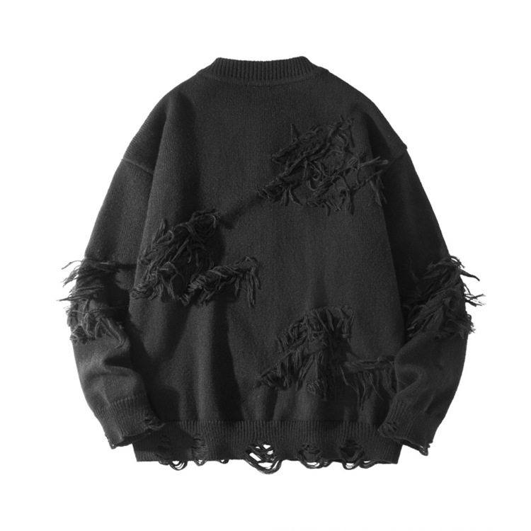 Men's Distressed Knit Sweater - Oversized Lazy Style Pullover With Drop Shoulder, Round Neck, Long Sleeve, Winter Casual Top (White, Black, Gray)_voghion.com