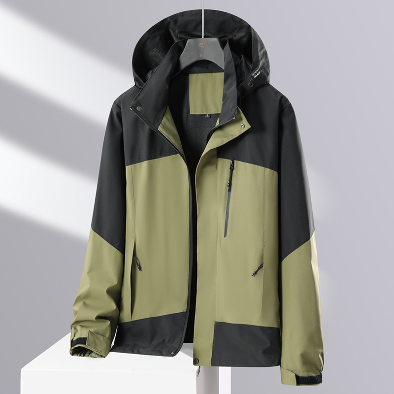 Otoño y invierno nuevo color combinado red al aire libre ropa de asalto pareja de una sola capa con sombrero un solo golpe casual abrigo de montaña suelto