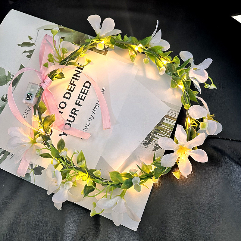 Mori para niños brillante y brillante corona de caña super inmortal banda de cabello de novia flores tocado de cabello banda de cabello espectáculo de fotos cabina