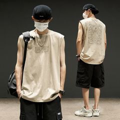ベスト男性insファッションブランドアメリカのレトロな袖を切った男性服夏の薄い肩の袖なしtシャツ男性12