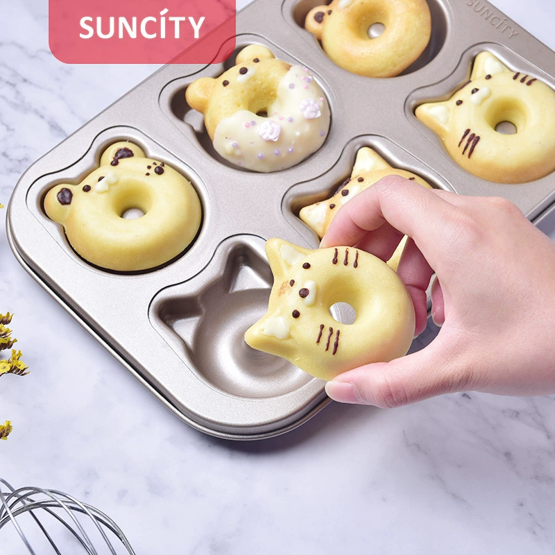 阳晨 Cartoon bear donut baking pan 6-connected cake oven carbon steel non-stick mold household baking tools