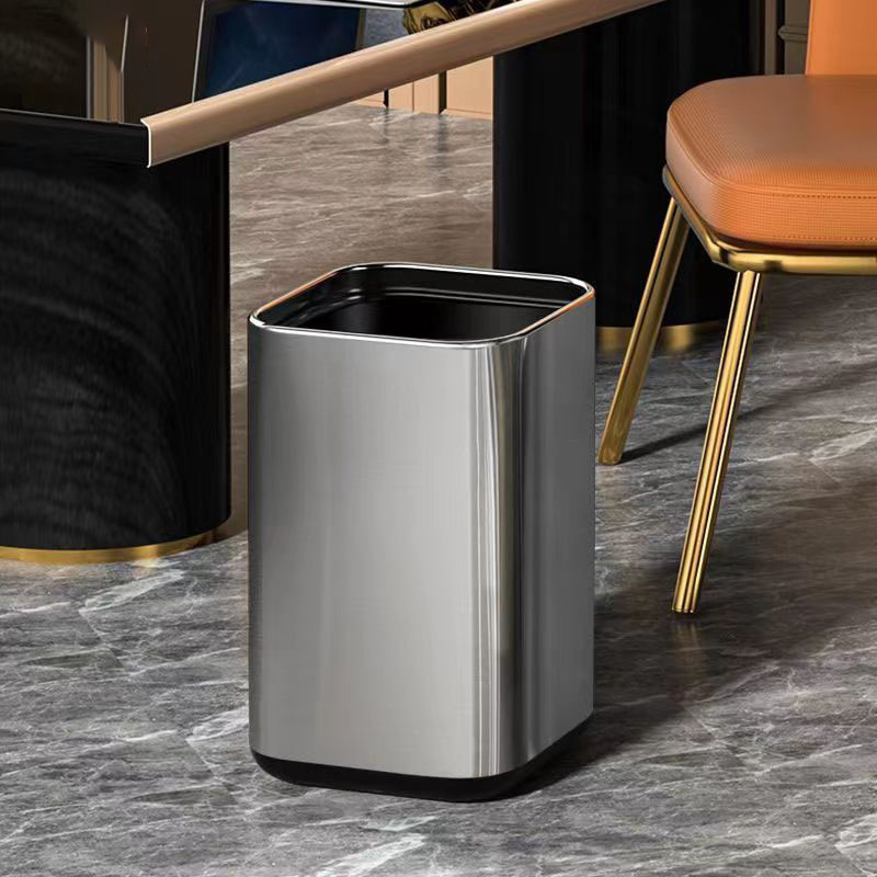 Household Stainless Steel High-end Coverless Trash Can Double-layer Large Fireproof Flame Retardant Hotel Room Commercial
