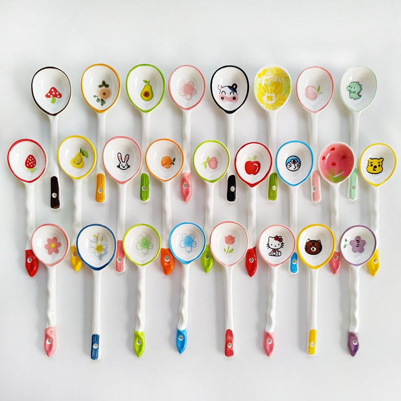 批发陶瓷勺子ins高颜值长柄汤勺喝汤可爱仙女勺子甜品勺家用调羹