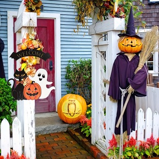 Cross-Border New Wooden Halloween Decoration Sign Black Cat Trick-Or-Treater Pumpkin Festive Atmosphere Decoration Sign