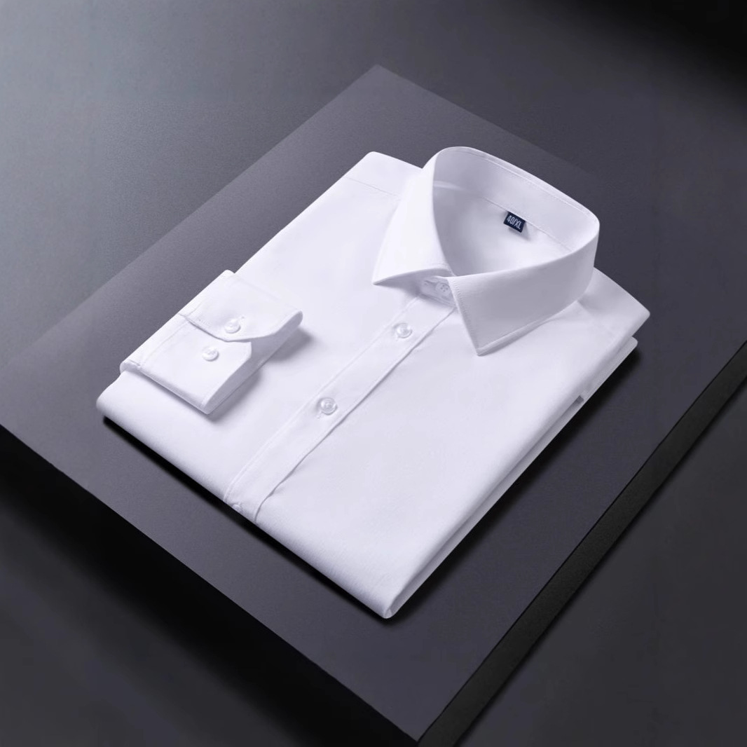 Young and Middle-Aged Men's Shirts Thin Solid Color Short-Sleeved Business Professional Workwear Stretch Polyester Casual Versatile Shirts